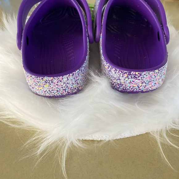 NWT Crocs classic glitter clogs sparkly purple slip ons Size J3 - Picture 5 of 11